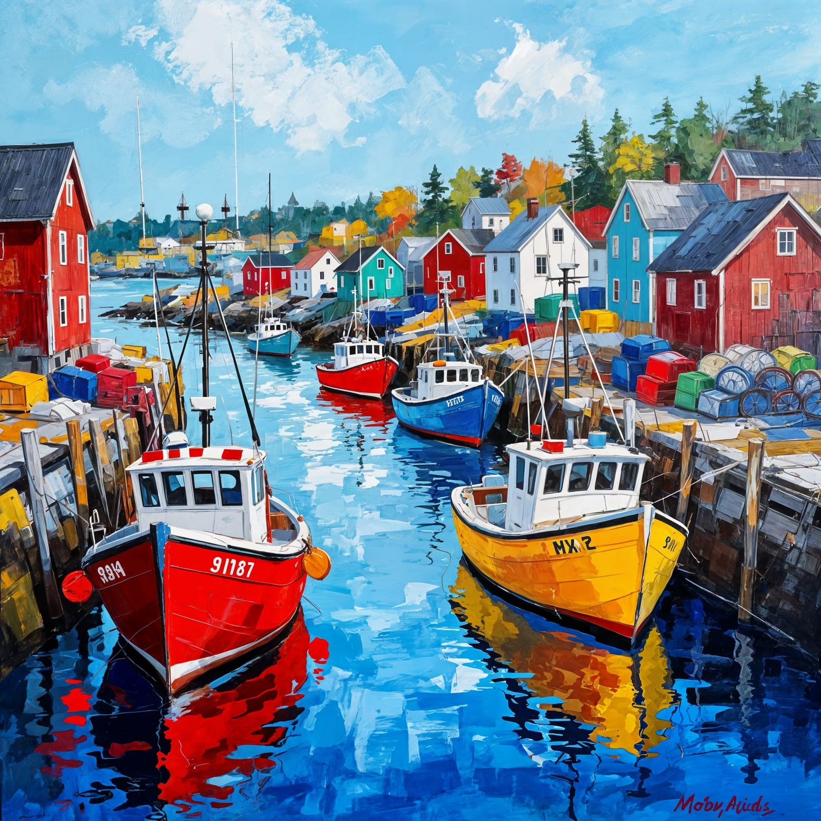 Nova Scotia Harbor in Acrylic Painting Style