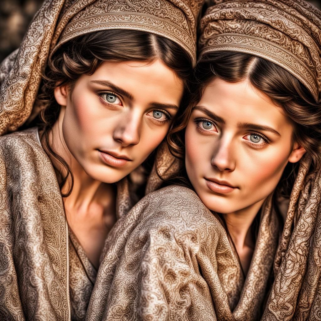 Happy Curly-Haired Friends with Intricate Details