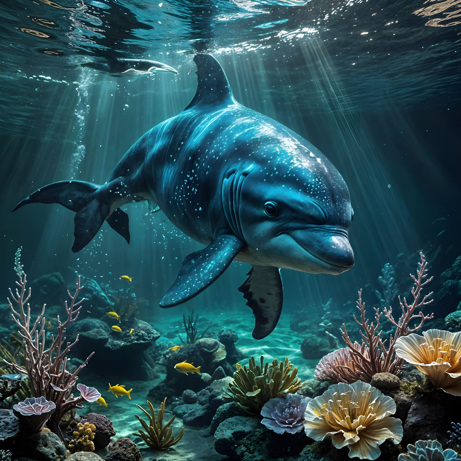 Diver and Dolphin: A Peaceful Underwater Encounter