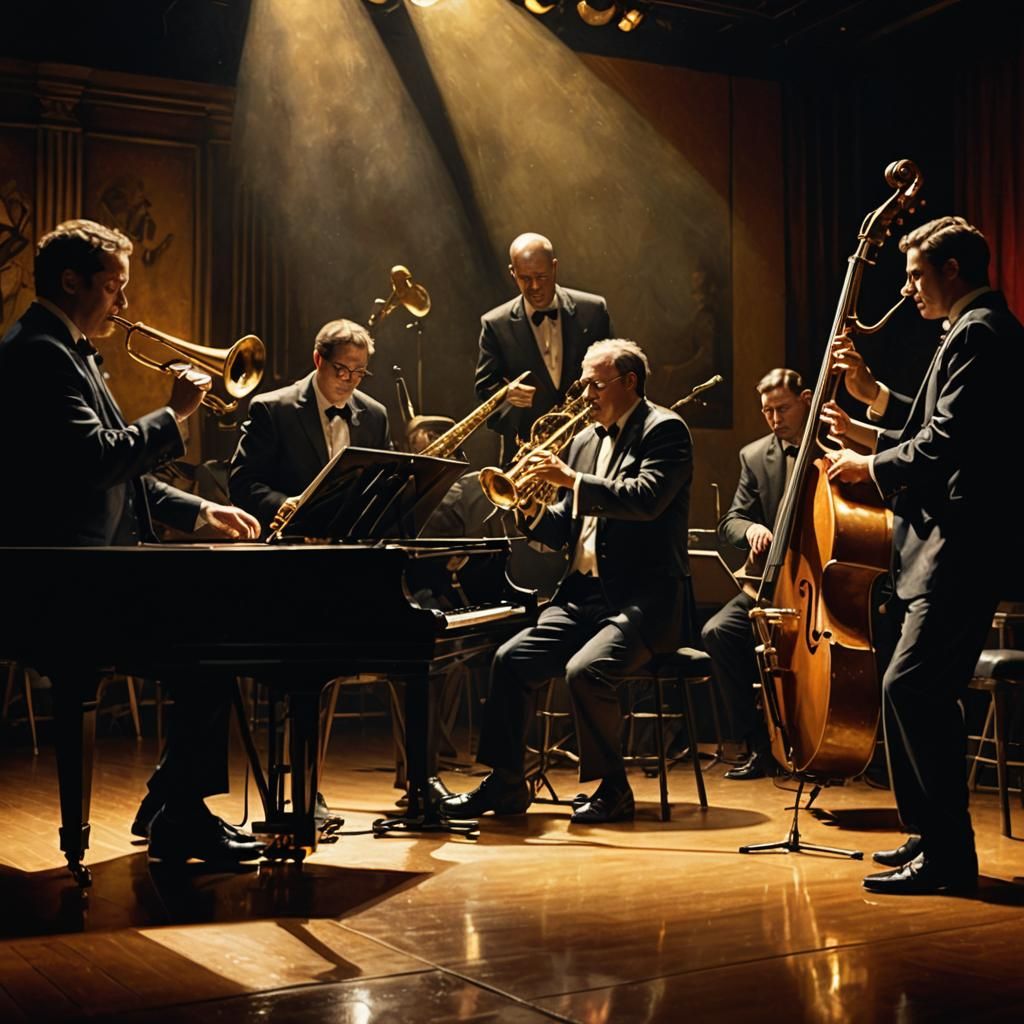 Jazz Band Animals Perform in Chiaroscuro Oil Painting