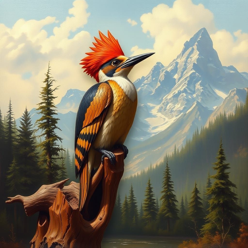 Magnificent Wooden Woodpecker Carved from Pencil