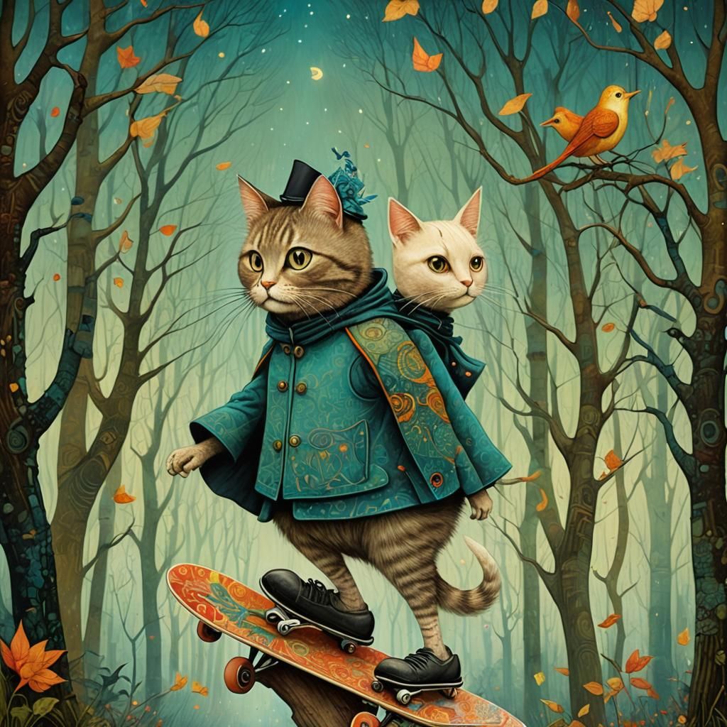 Surreal Woman-Cat in Art Brut Style