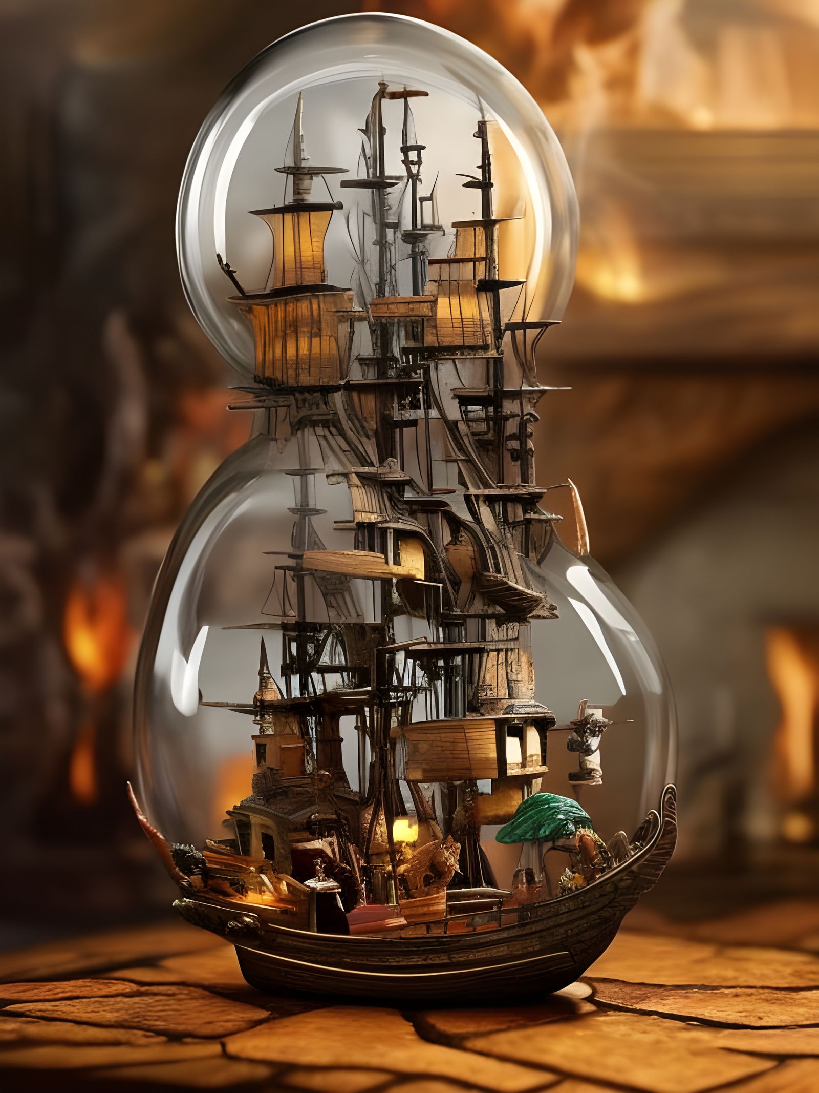 Pirate Ship in a Bottle: Cinematic Digital Art