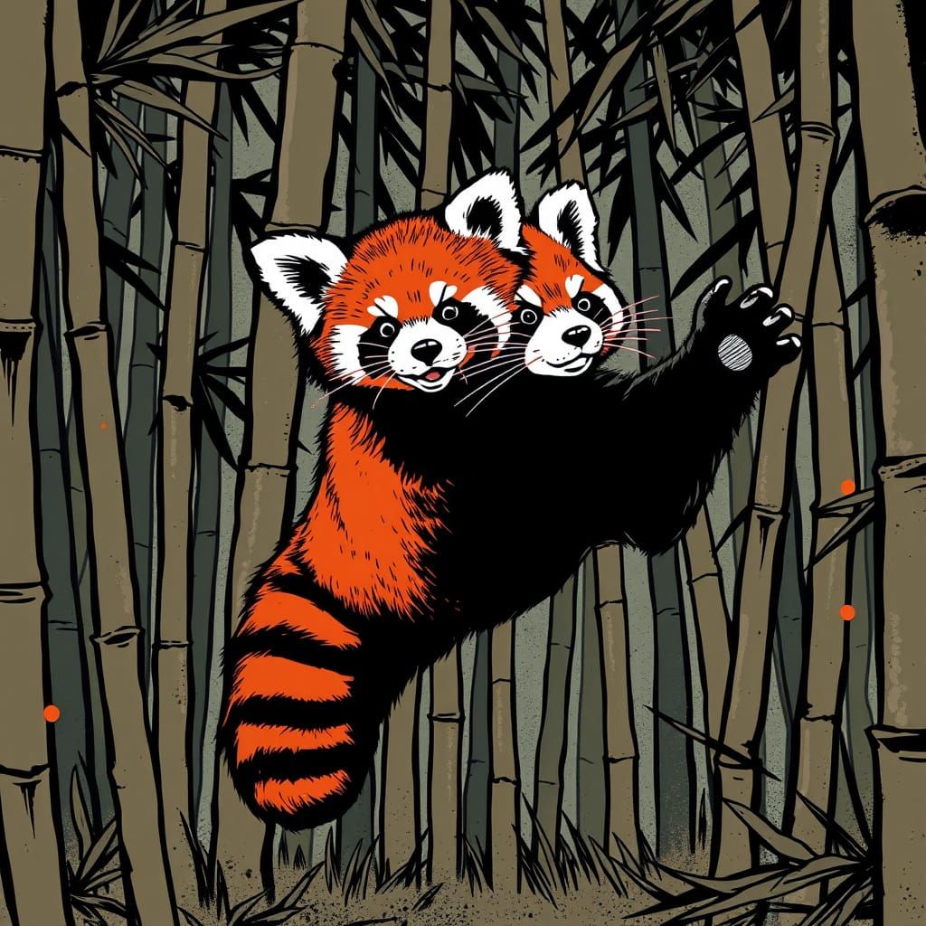 Stylized Red Panda in Graphic Novel Style Mid-Leap