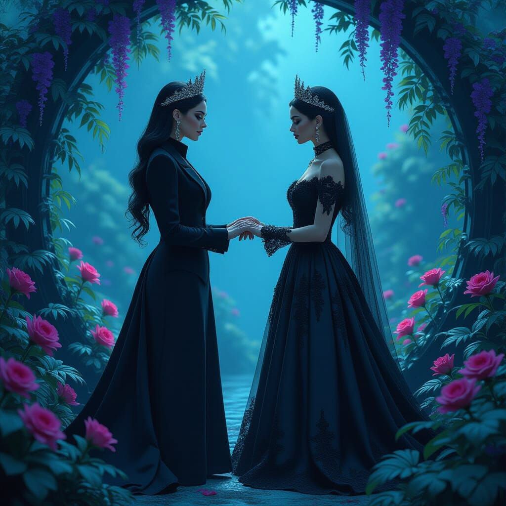 Goth Queens' Mystical Wedding in Fantasy Style