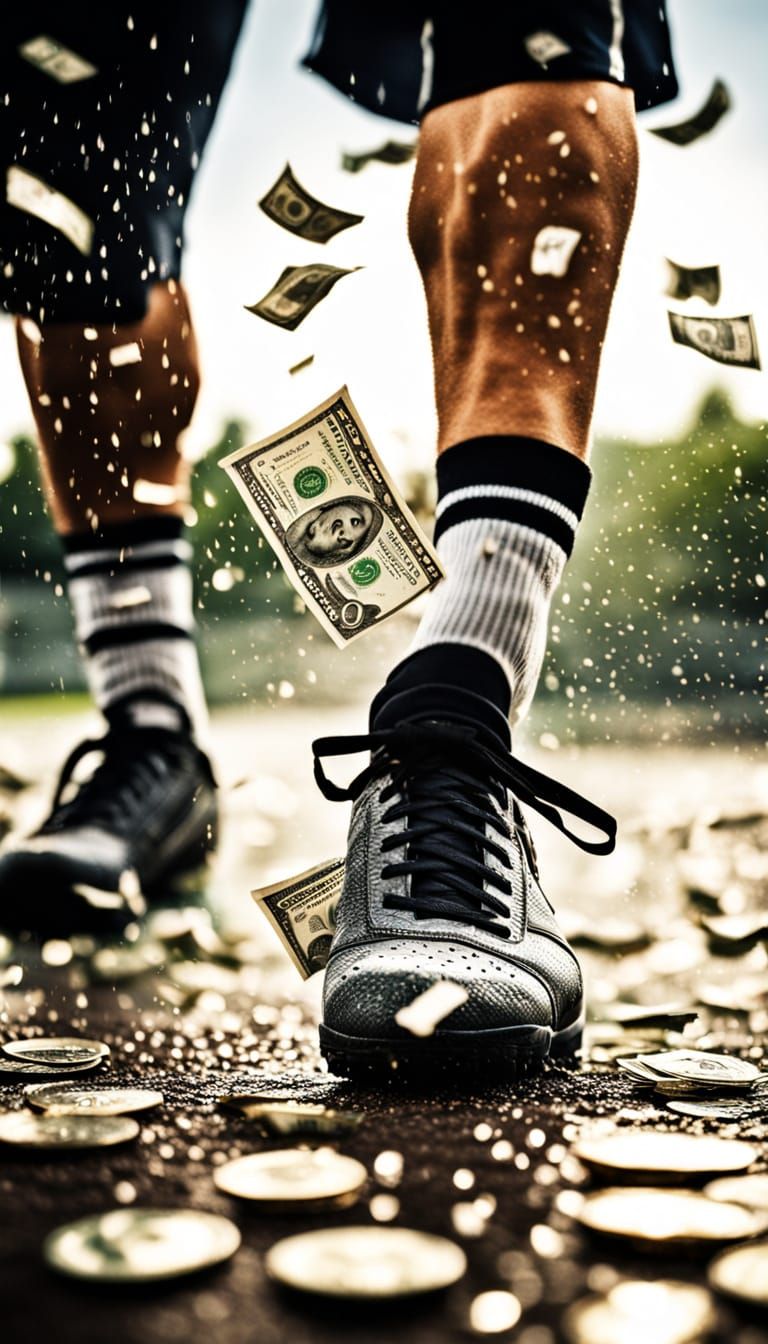 Referee on Football with Falling Dollars in High Contrast
