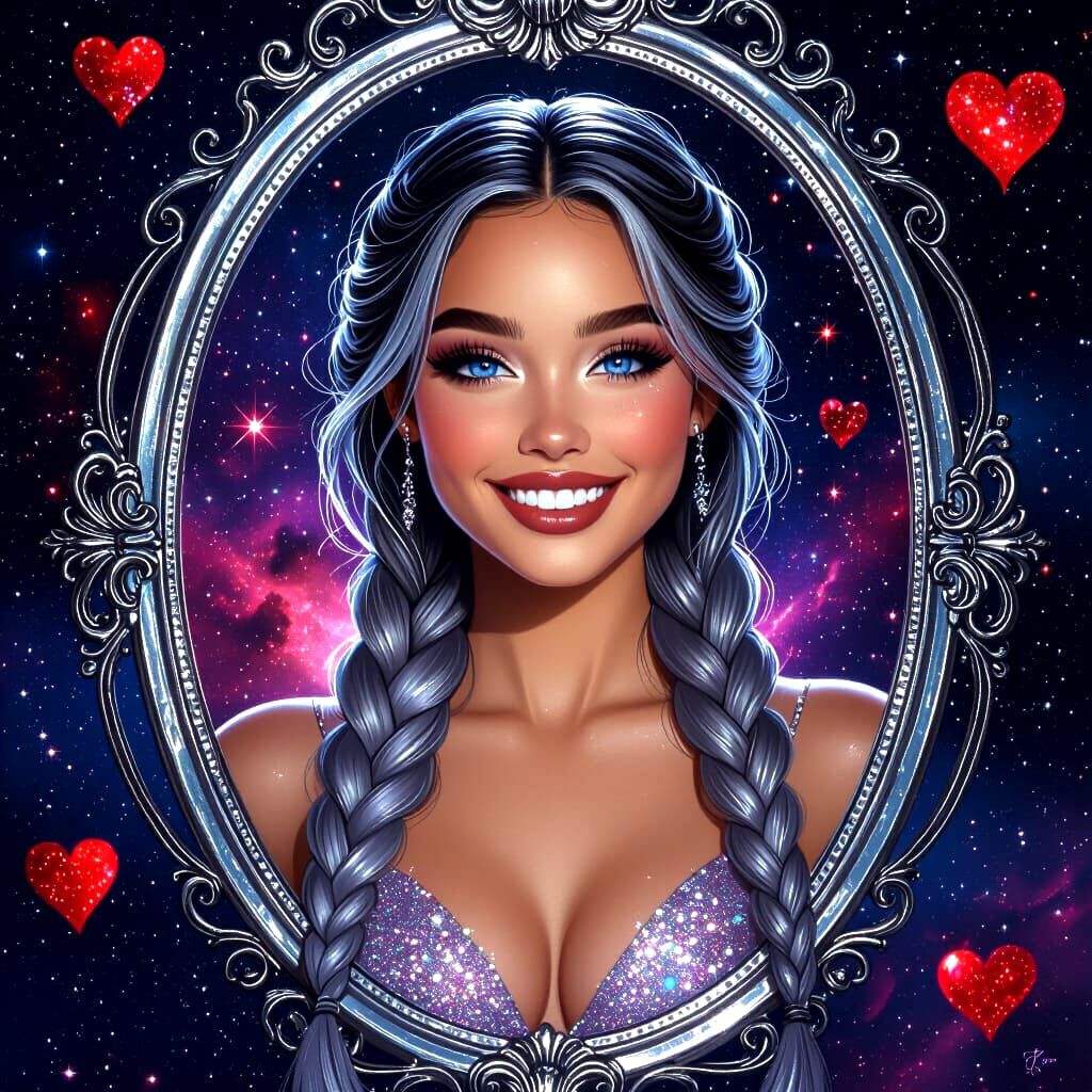 Stardust Woman Emerges From Silver Mirror