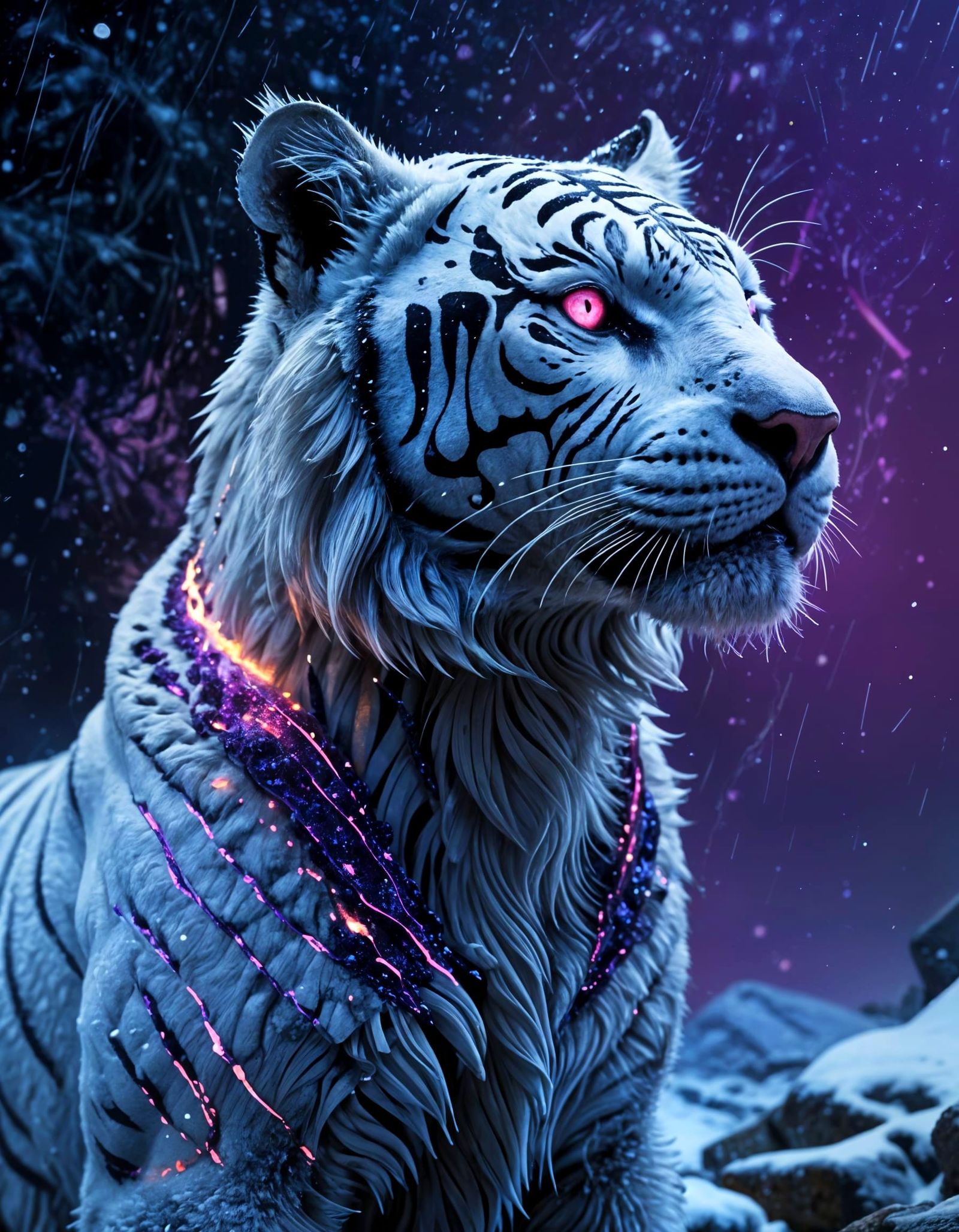 Cosmic Snow Tiger in Vibrant Starlit Splendor