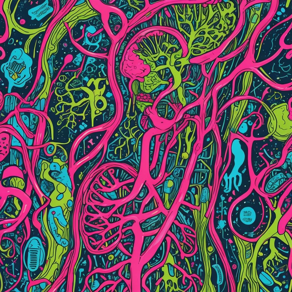 Vibrant Pop-Art Anatomical Illustration in Neon Colors