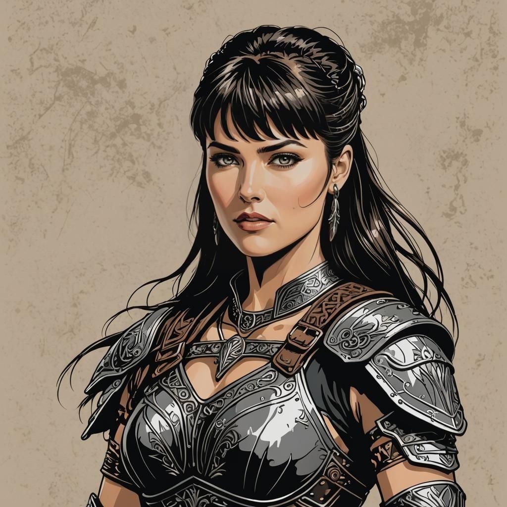 Xena: Warrior Princess in Minimalist Line Art
