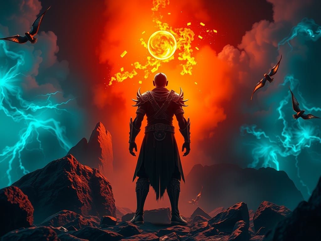 Figure Amidst Contrasting Elements: Rutkowski-style Lighting