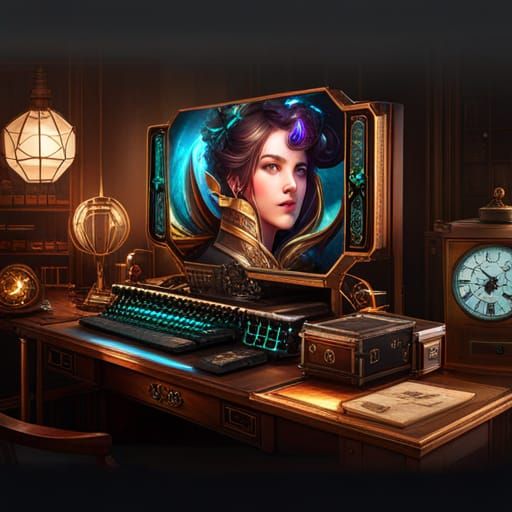 Steampunk Computer Keyboard and Monitor Concept Art