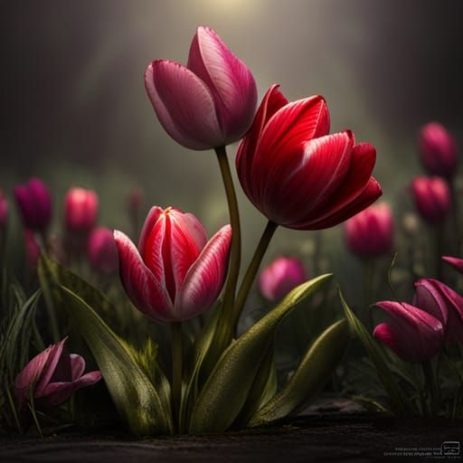 Dark Fantasy Tulips: Hyperdetailed Digital Art