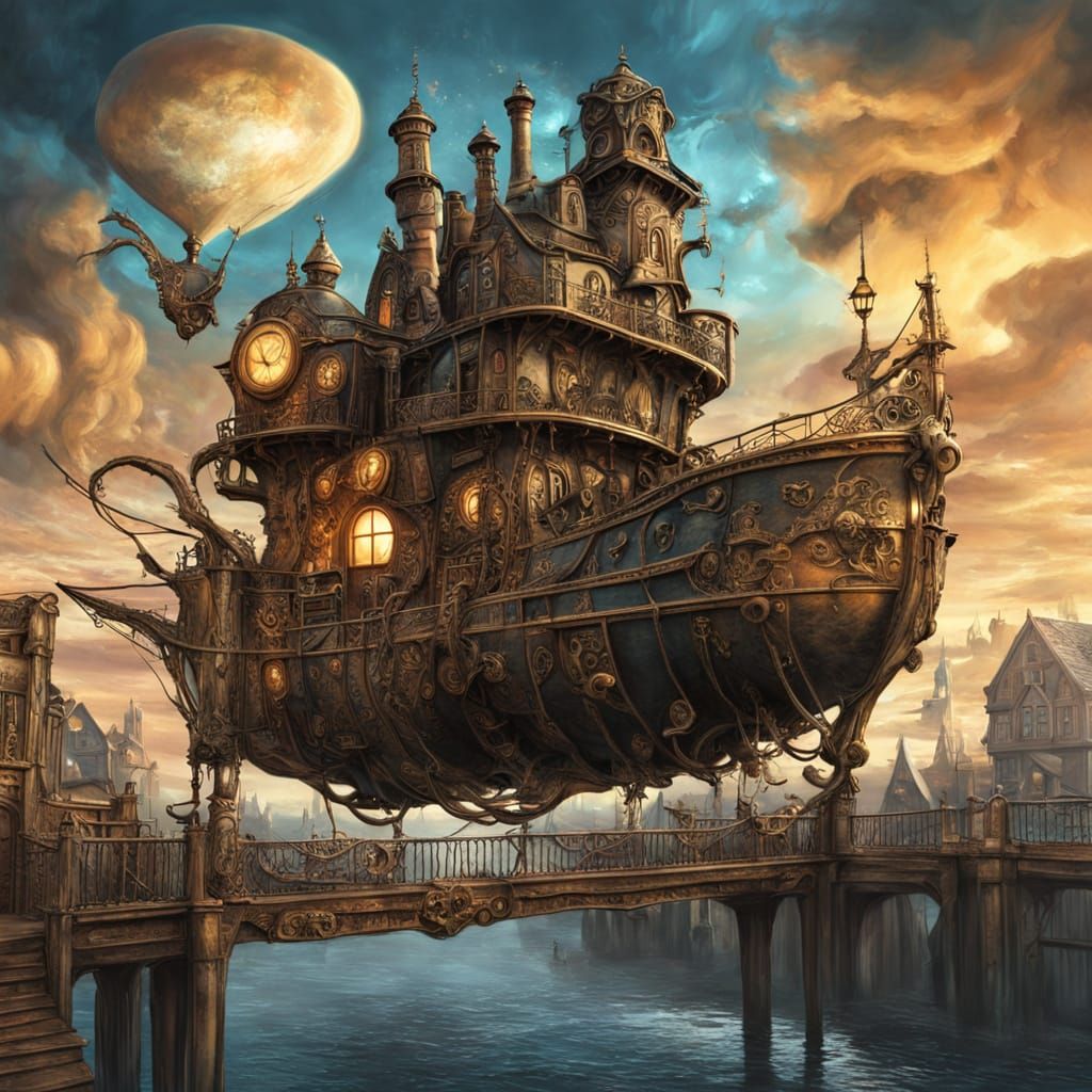 Ghost Ship Docks: Surreal Fantasy Art in Ethereal Colors