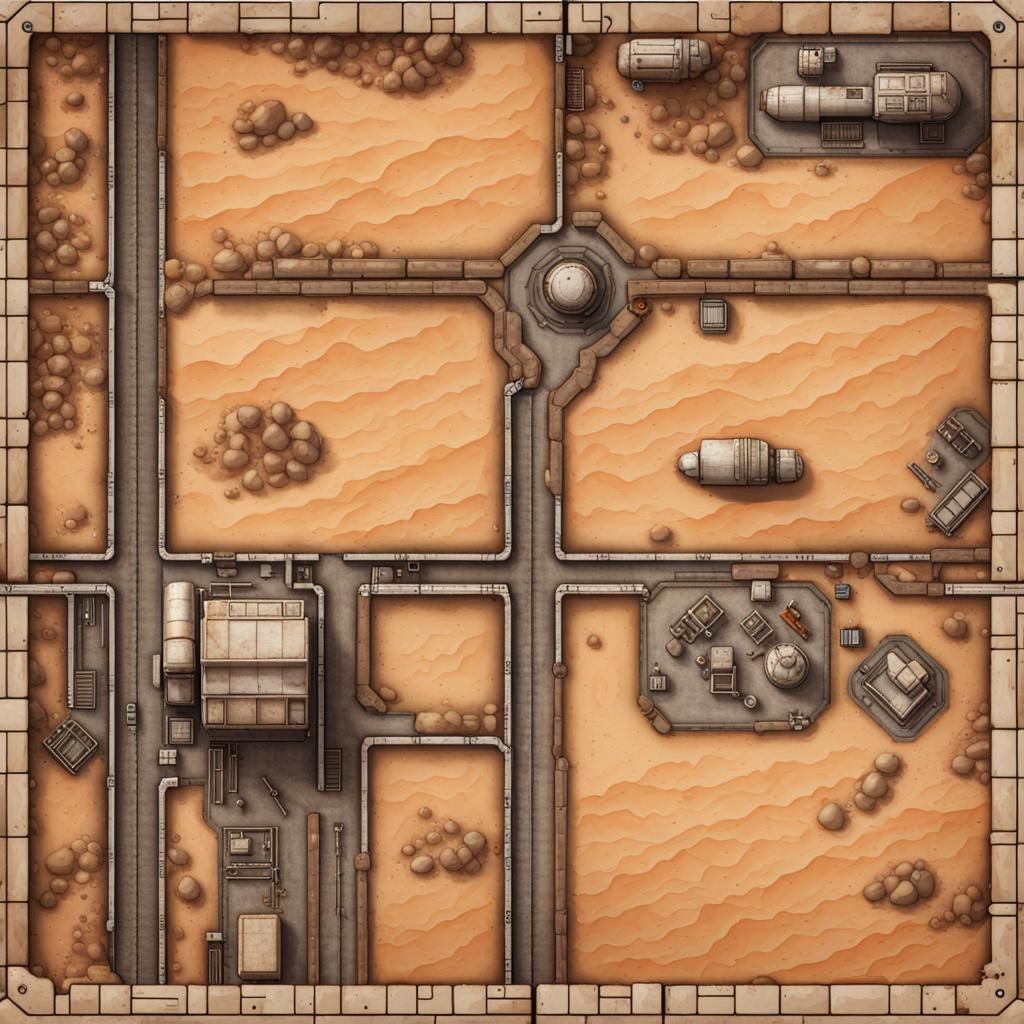 Tileable Sci-Fi Battlemap of an Industrial Desert