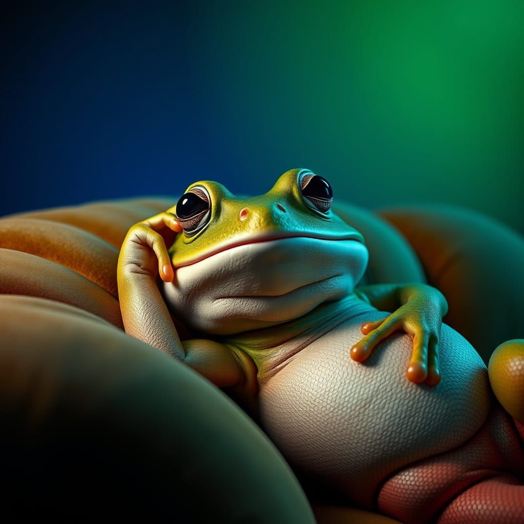 Serene Frog Basks in Moody Couch Scene