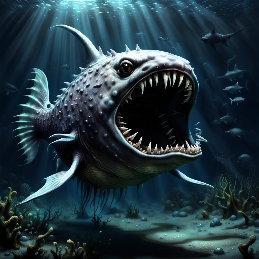 Underwater Monster with Glowing Antennae in 3D