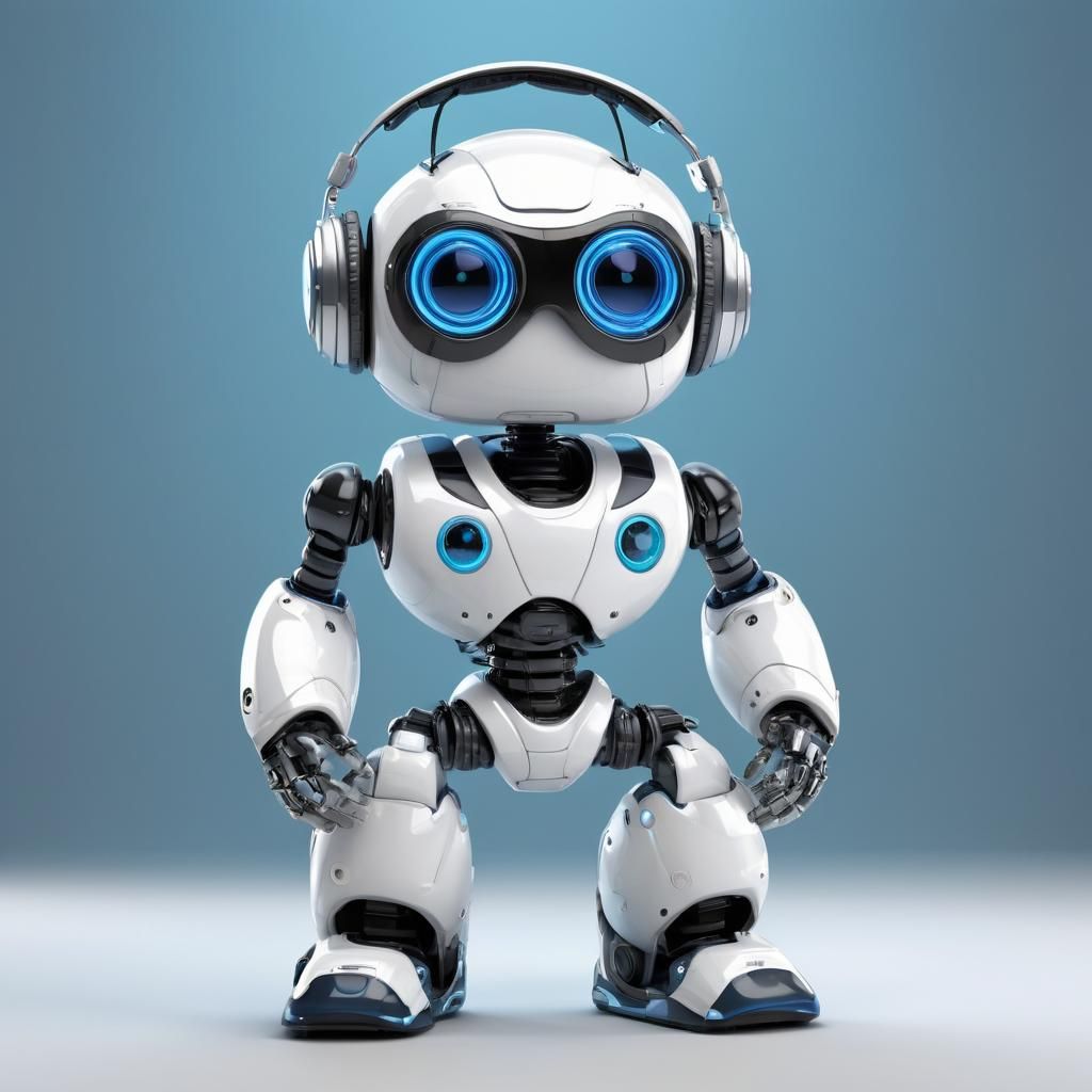Futuristic Toy Robot with Headphones in 3D