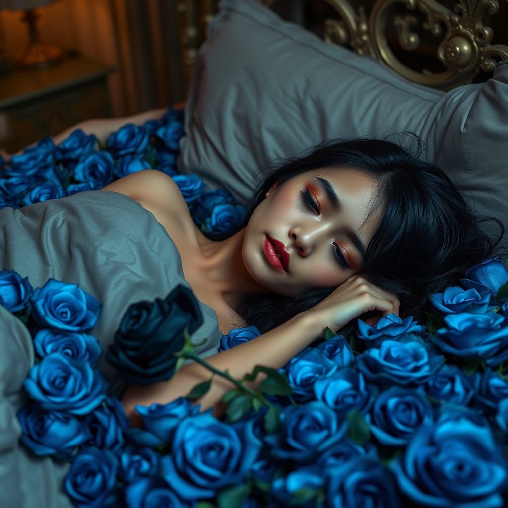 Heartbroken Princess Surrounded by Dark Iridescent Roses in ...