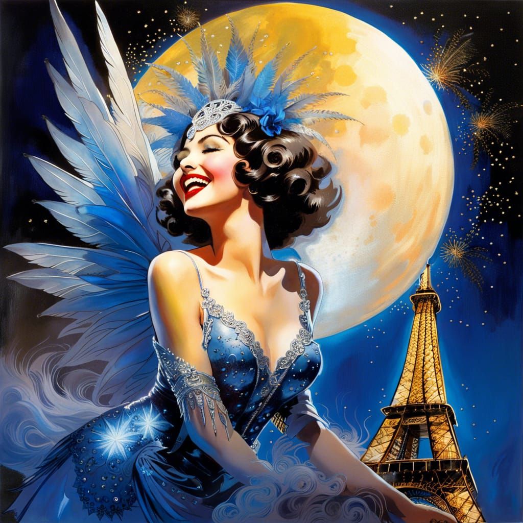 French Woman Angel Cosplay with Fireworks, Rolf Armstrong St...
