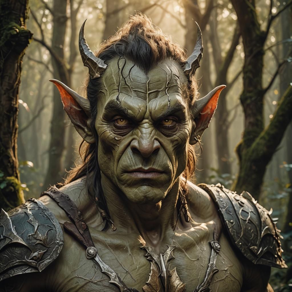 Fantasy Portrait: Goblin Orc Elf Hybrid in Forest