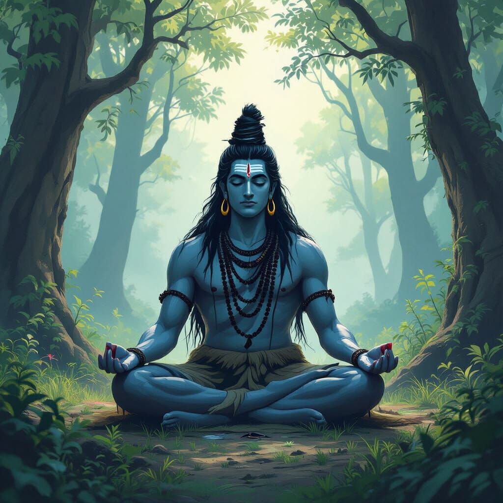 Lord Shiva Meditating in a Mystical Forest