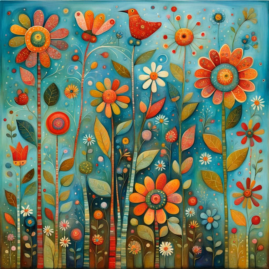 Whimsical Folk Art Wildflowers