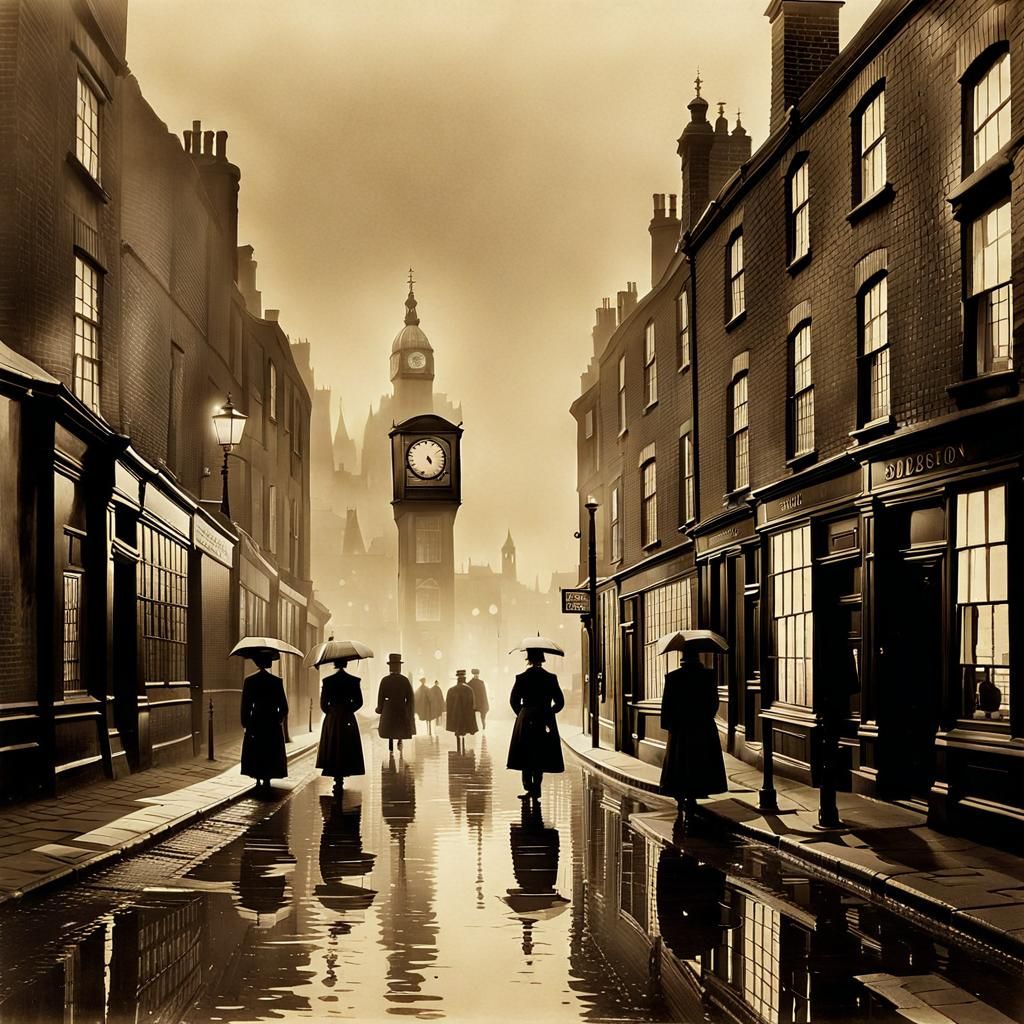 Surreal Misty London Street in the 1880s