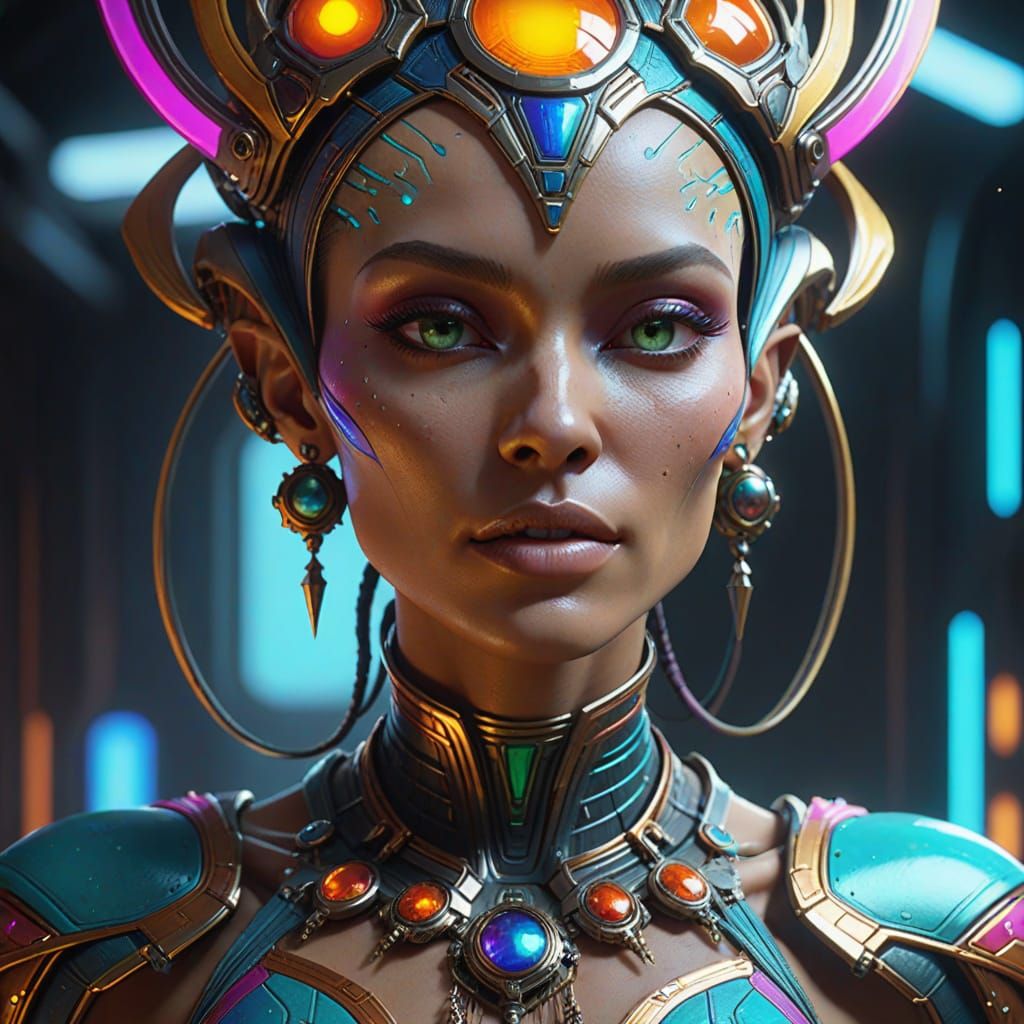 Ethereal Female Alien Portrait in Neon Splendor