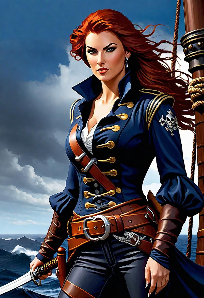 Female Rogue on Pirate Ship in High Resolution