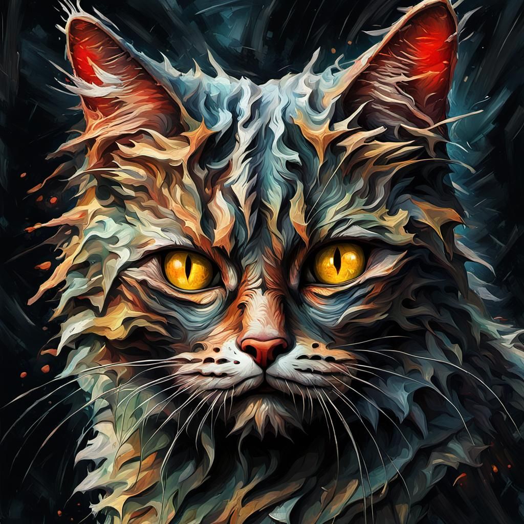Grotesque Gothic Cat: A Disturbing Impressionist Masterpiece