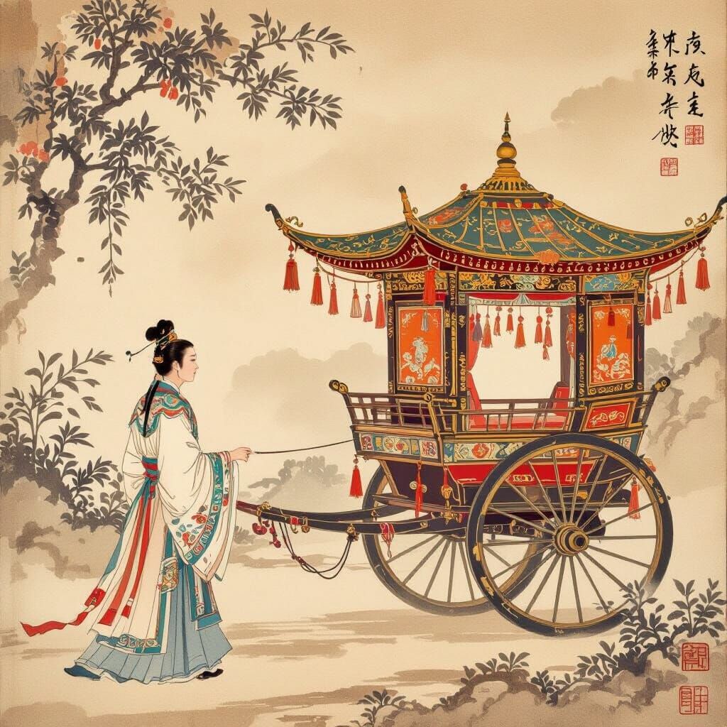Tang Dynasty Scholar Observes Ornate Palanquin