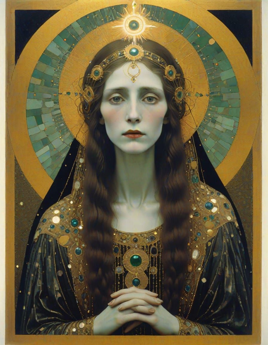 Golden Mary Magdalene in Geometric Abstract Style