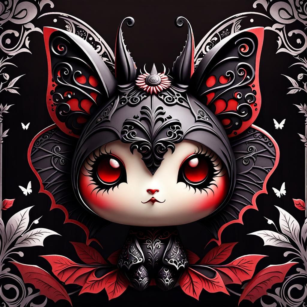 Gothic Chibi Butterfly-Bat in Gloomy Forest