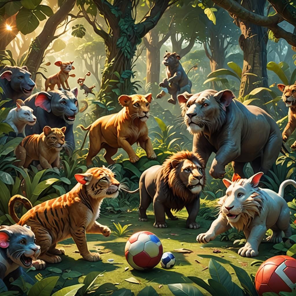 Animals Play Football in Jungle: Vibrant 3D Rendering