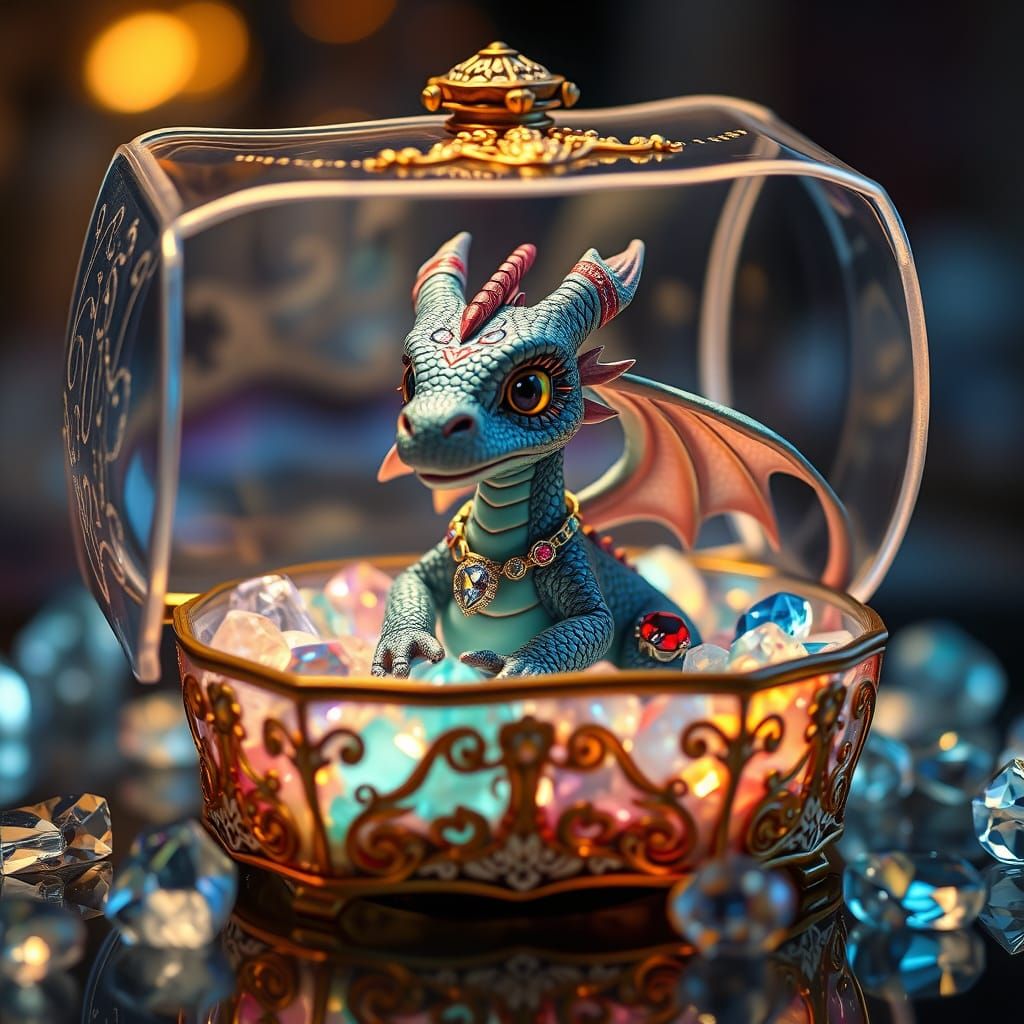 Miniature Dragon with Jewels in Art Nouveau Style