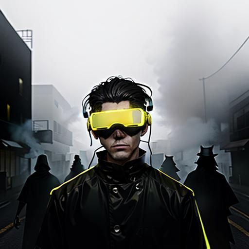 Smoky VR Figure in a Blurry, Neon Lit Landscape