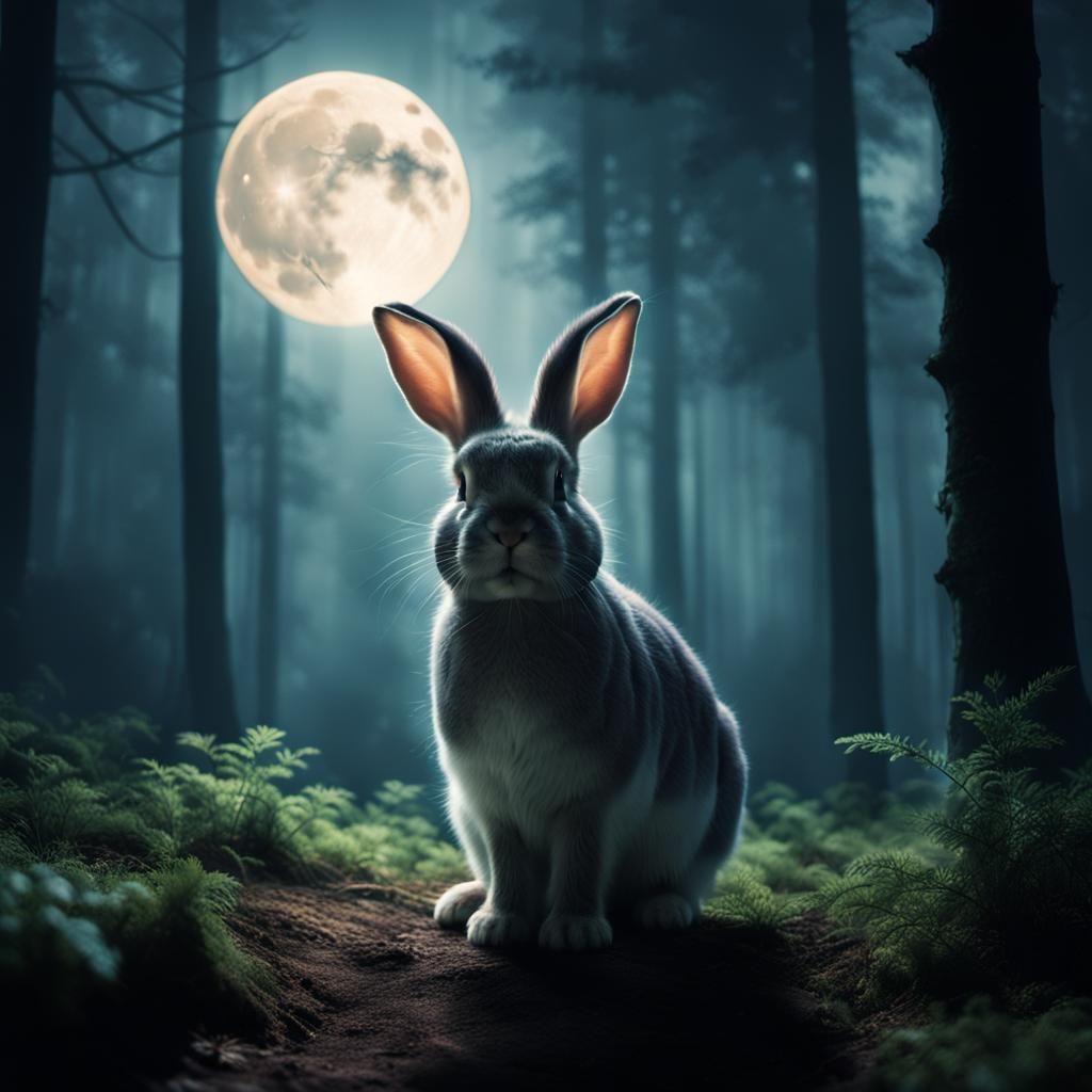 Misty Forest Bunny Basks in Ethereal Moonlight