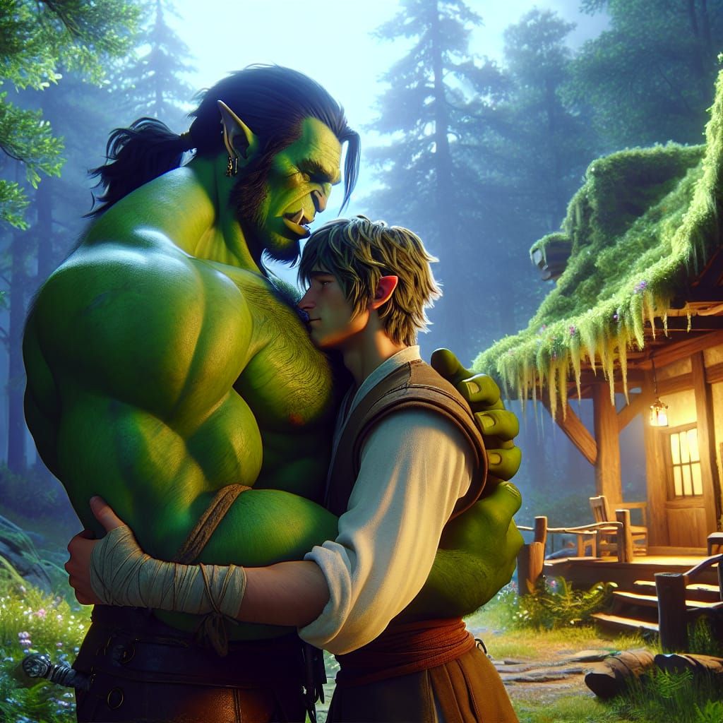 Green Orc and Human Friend Share a Heartwarming Moment in Tr...