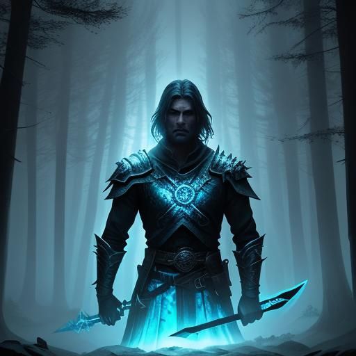 Dark Fantasy Warrior with Glowing Sword