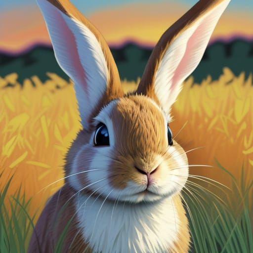 Rabbit Hopping in Field: Pop Art Comic Book