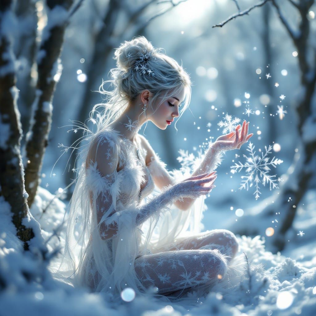 Ethereal Ice Fairy Crafts Snowflake in Winter Wonderland