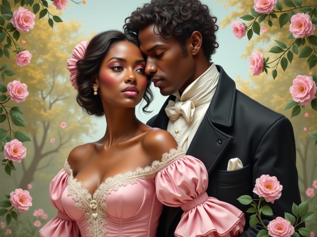 Romantic Garden Embrace in Pino Daeni Style