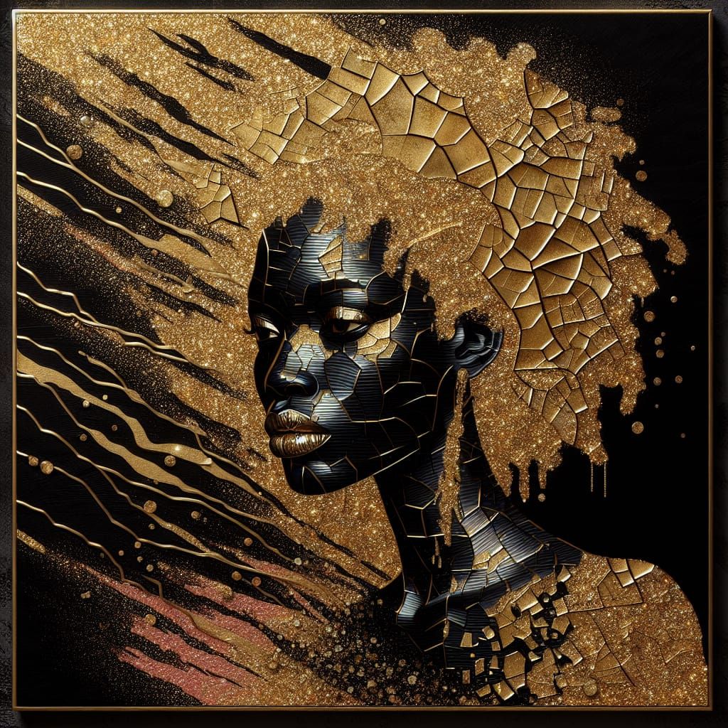 Golden African Woman Portrait in Minimalist 3D Art