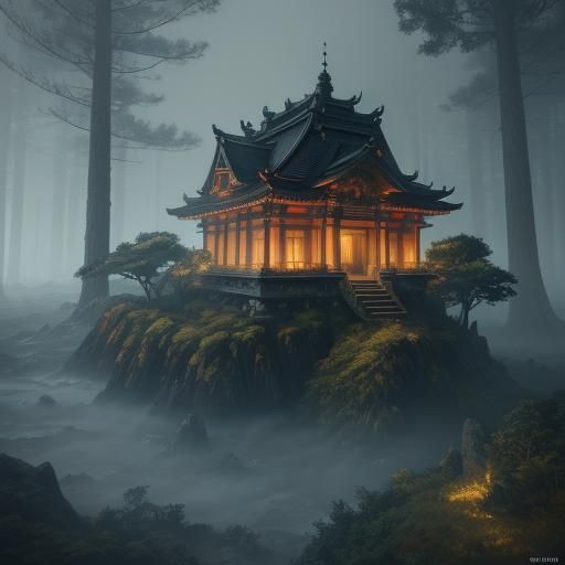 Mystical Marble Forest Temple in Anime Style