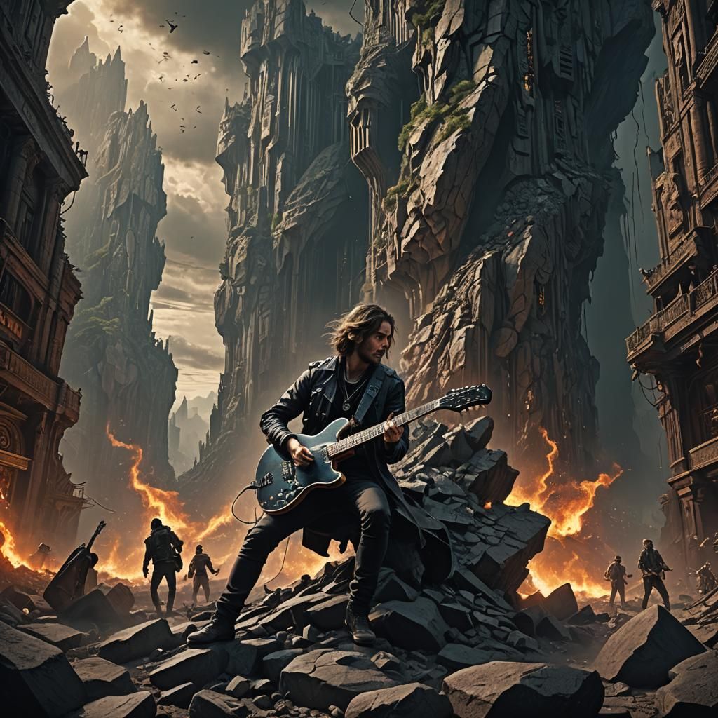 Epic Rock Show Guitarist in Digital Matte Painting