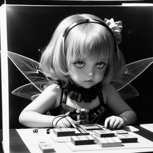 Surreal Rayograph with Rainbow Fairy and Goth Dolls