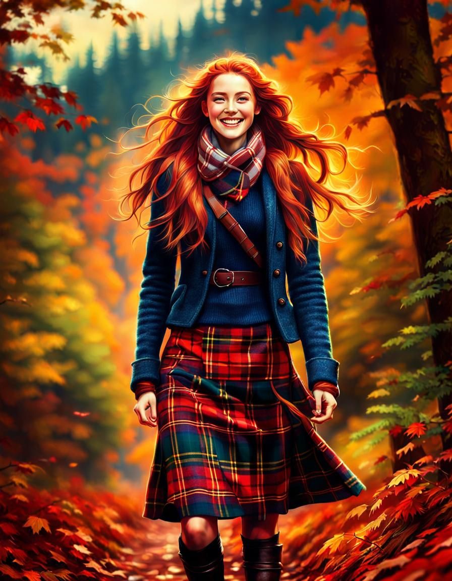 Plaid Girl in Autumn Forest B