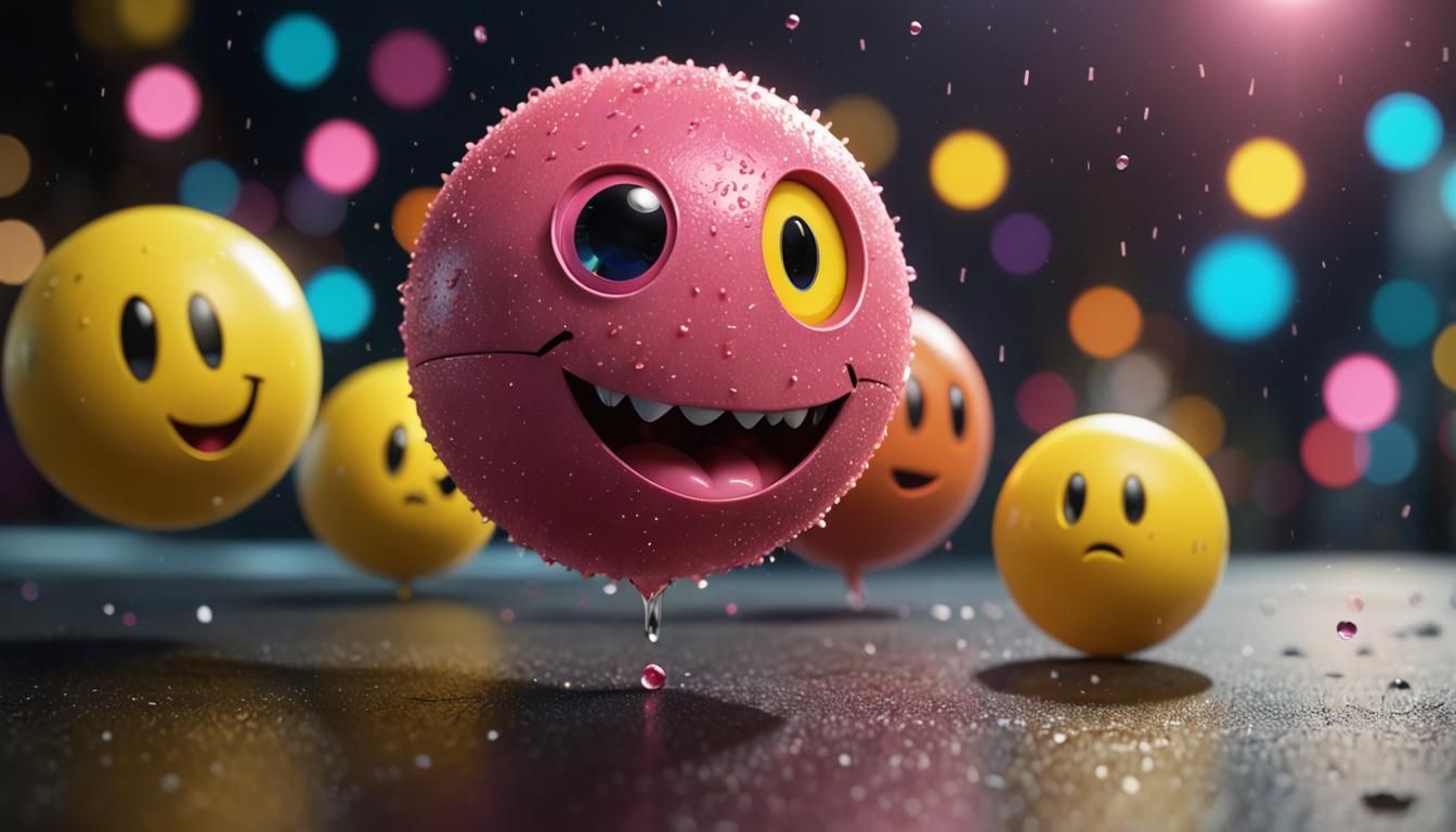 Pac-Man Chasing Pink Ghost with Bokeh Effect