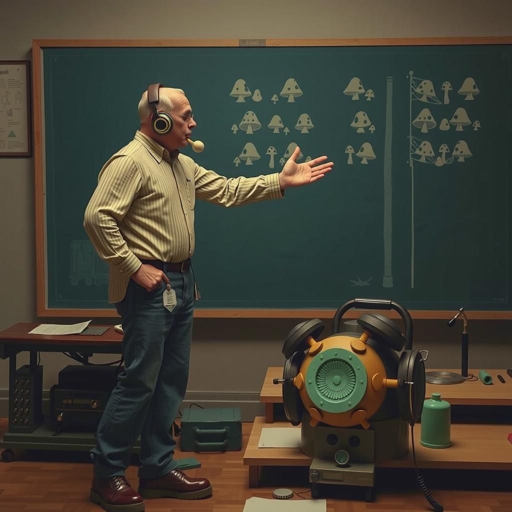 Steampunk Mushroom Flags in Whimsical Linocut Style